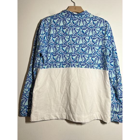 Lilly Pulitzer EUC Whisper Blue Print Asher Popover Sweatshirt 1/4 Zip Top L - Picture 6 of 8